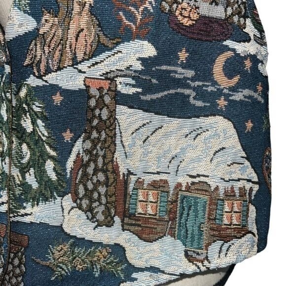 Backroad Blues Winter Scene Tapestry Vest With Satin Backing Vintage Womens Sz L - Picture 7 of 11
